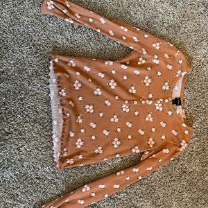 Long sleeve rusty orange with cute flowers buttons ruffle bottom